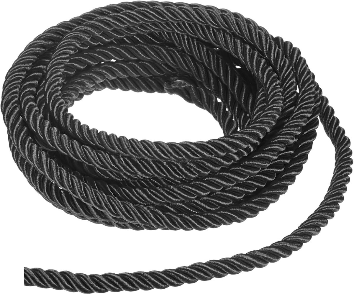 5 Yards Zwart Polyester Gedraaide Touw Trim, 8mm Decoratief Koord voor Cadeautjes, DIY Projecten en Huishoudelijke Decoratie