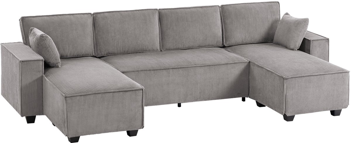 Homcom Hoekbank-Cordstof (100% polyester), originele schuimvulling-311L x 154B x 91H cm-Lichtgrijs