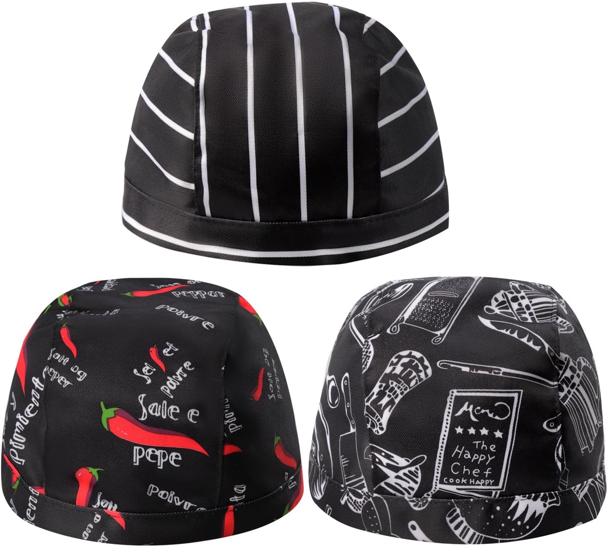 LLMSIX Set van 3 keukenmutsen, bandana's, verstelbaar, van stof, voor dames en heren, zweetabsorberend, ademend, voor - ShopVlot