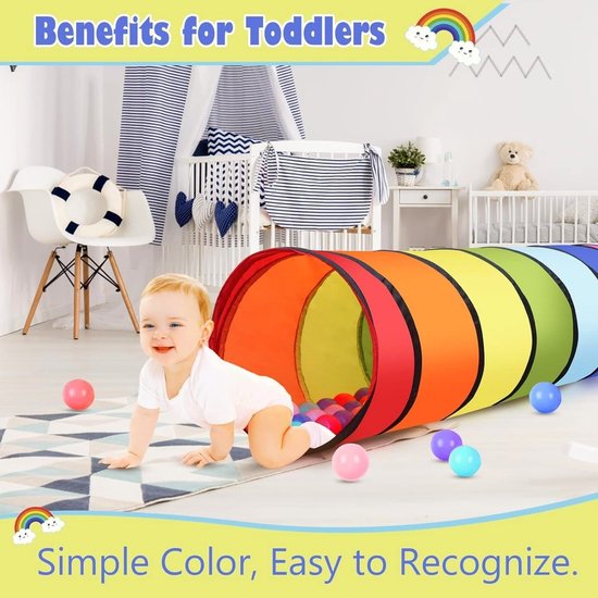Speelse 180CM Kids Speeltunnel Tent met 46CM Ronde Opening - Kleurige Opvouwbare Crawl Tunnel voor Baby's, Kinderen en Huisdieren - Ideaal voor Binnen en Buiten Spelletjes — afbeelding 2