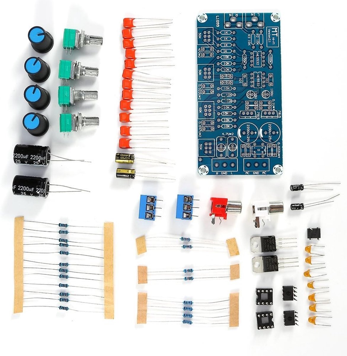 Stereo Voorversterker DIY Kit met Volume-, Treble-, Midden- en Bassregeling voor Audioliefhebbers