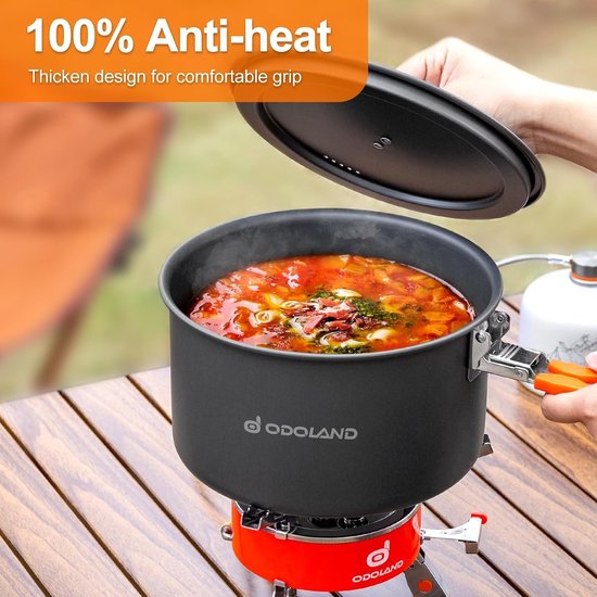 Lichtgewicht Kookset voor Kamperen met Anti-aanbaklaag, Inclusief Pannenset en Netzak voor Buiten koken, Picknicken en Backpacken, 4L — afbeelding 2