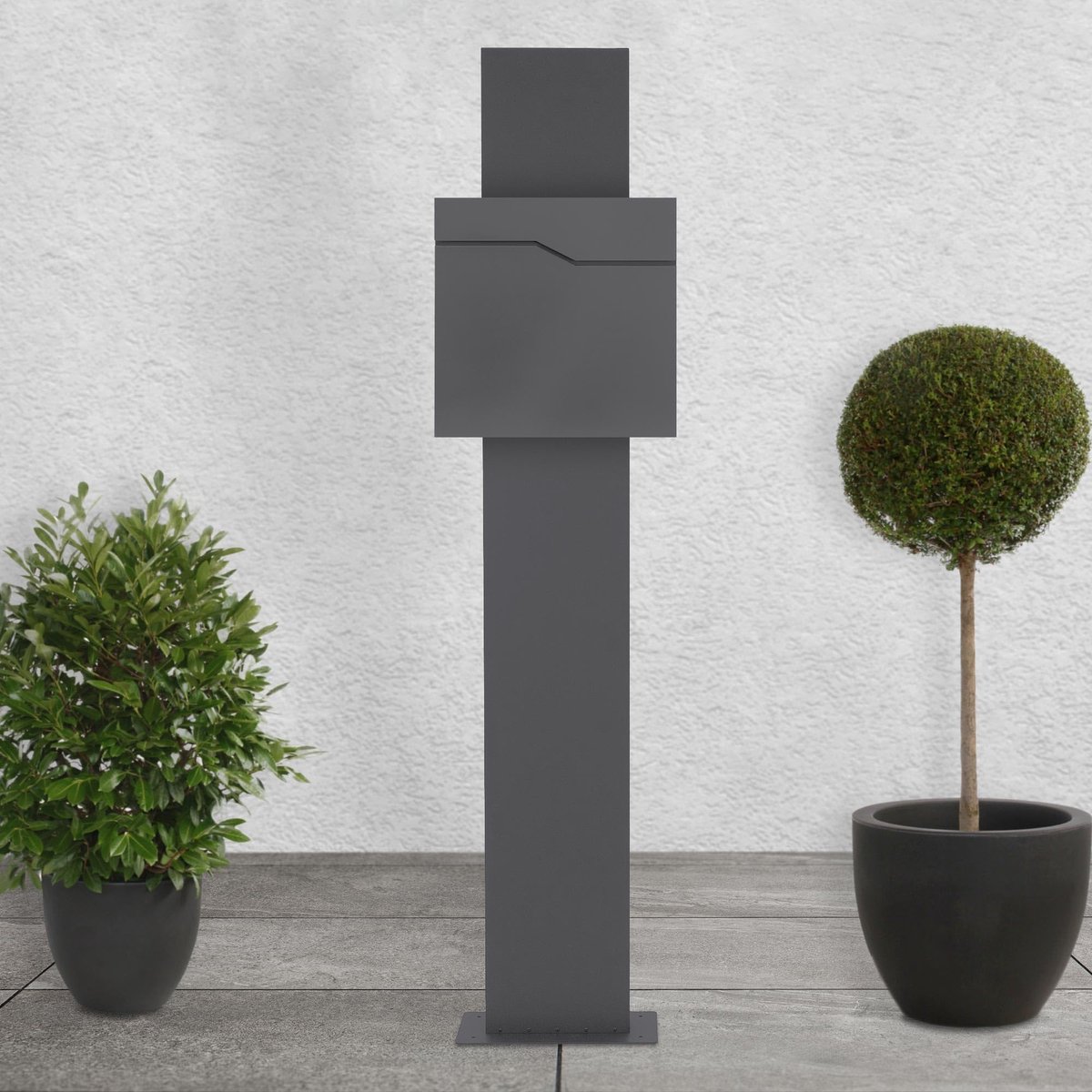 Famanu – Staande brievenbus met krantenvak en postvak, design brievenbus in antraciet, 170 cm hoog, gepoedercoat, afmetingen 37x37 cm, ideaal voor het ontvangen van post en kranten