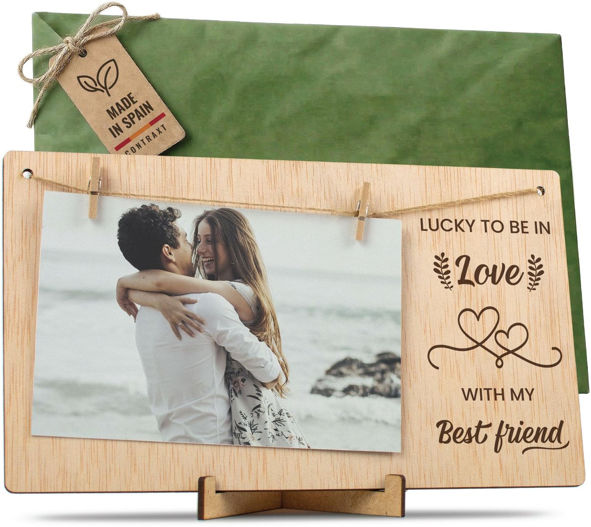 CONTRAXT Valentine's photo album frame. Photo holder Frame to hang photos with wooden clips gifts details original - ShopVlot