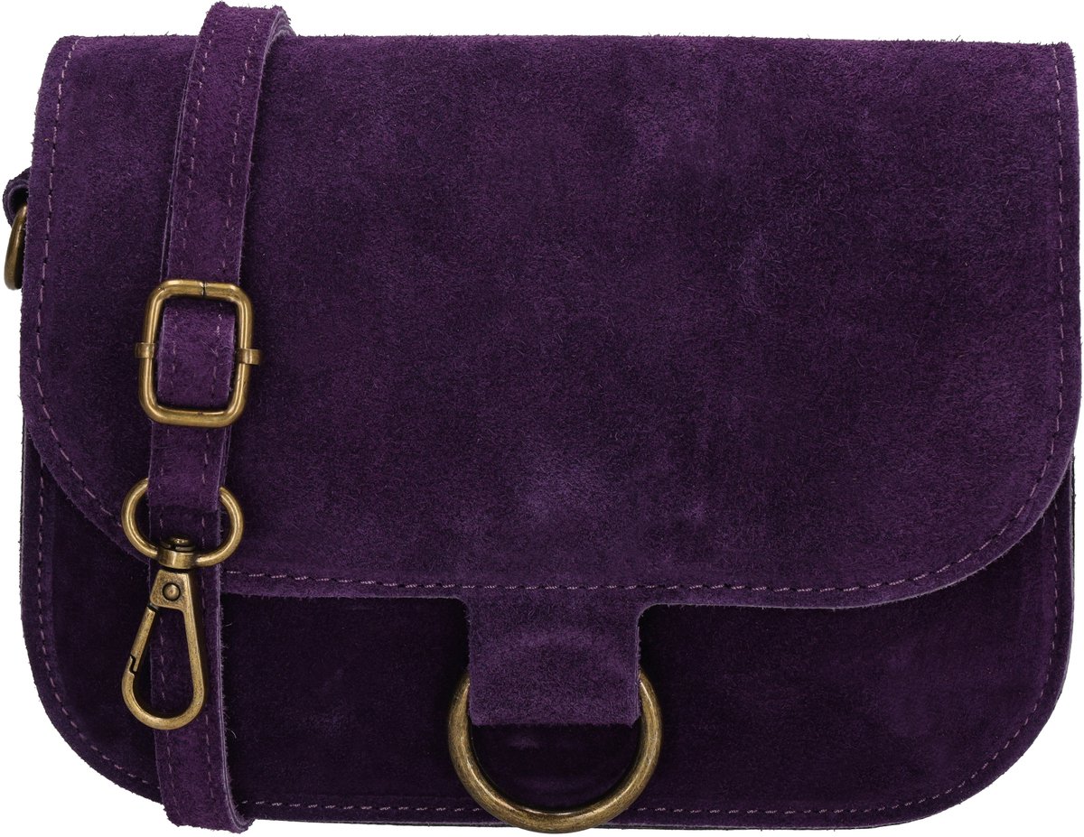 Charm London Vittoria Crossbodytas - Suede - Damestas - Schoudertas - Verstelbare Schouderband - Afneembare Schouderband - Compact - Leren Dames Tas - Paars