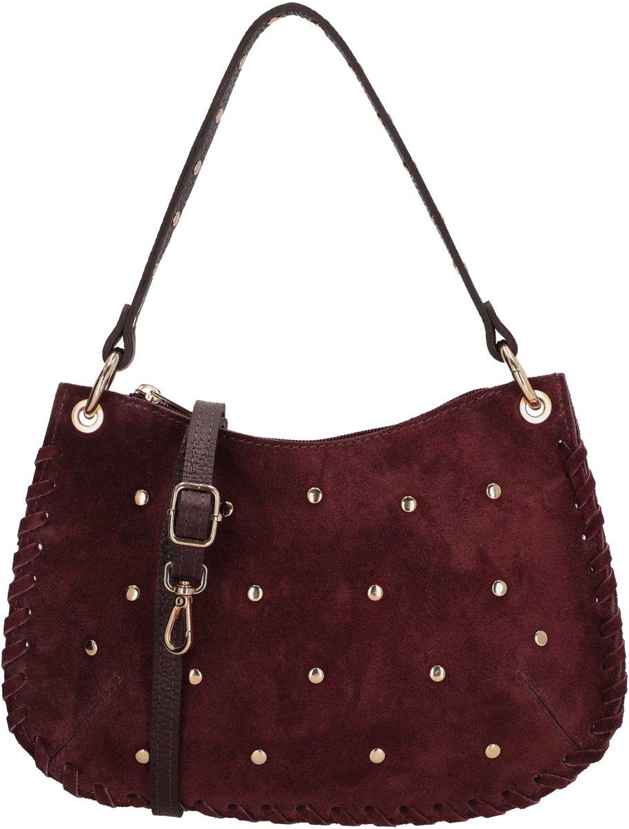 Charm London Vittoria Crossbodytas - Suede Look - Damestas - Schoudertas - Afneembaar Handvat - Verstelbare Schouderband - Ritsvak - Leren Dames Tas - Donker Bordeaux