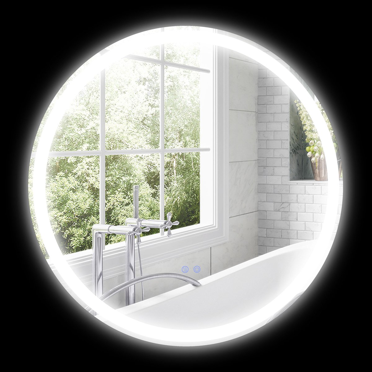 Ronde badkamerspiegel met ledverlichting, dimbare make-upspiegel voor wandmontage met 3 kleurtemperaturen, ontwasemingsfolie en geheugenfunctie, zonder lijst, vast aangesloten, 60 x 60 cm