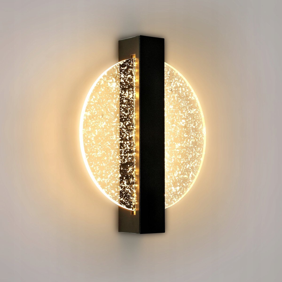 Riserva LED Wandlamp modern minimalistisch rond zwart, 12W warm wit 3000K Ra80 met zilverfolie, ijzer + acryl, 25*20cm, voor trap gang balkon zolder