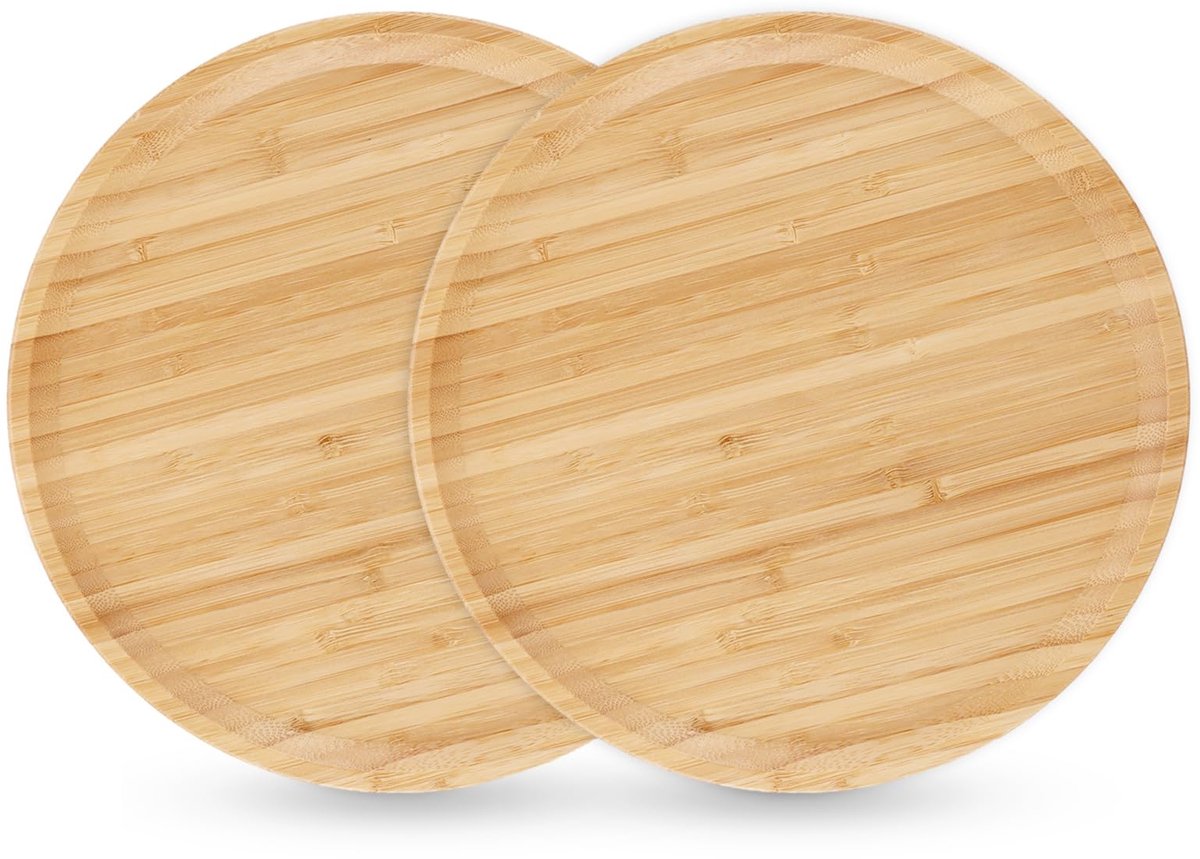 Famanu – Set van 2 ronde bamboe dienbladen, 30 x 30 x 2 cm, natuurlijk hout voor keuken en woonkamer