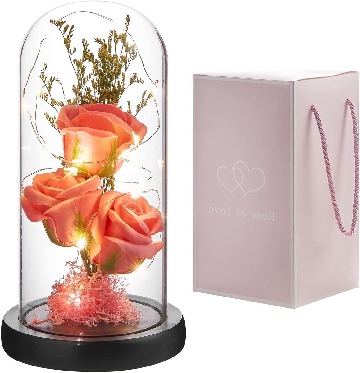 Bloemen Decoratie - Gedroogde Rozen - Romantische Sfeer - Eeuwig Mooi - 11 x 20.8 cm - Roze