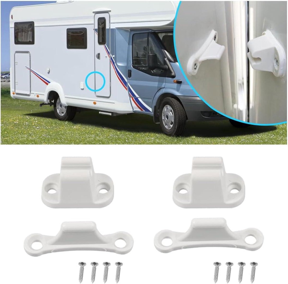 Deurhouders Kit - Deurvanger Caravan - Camper Deuren - Versterkt Nylon - 2 Stuks - Wit