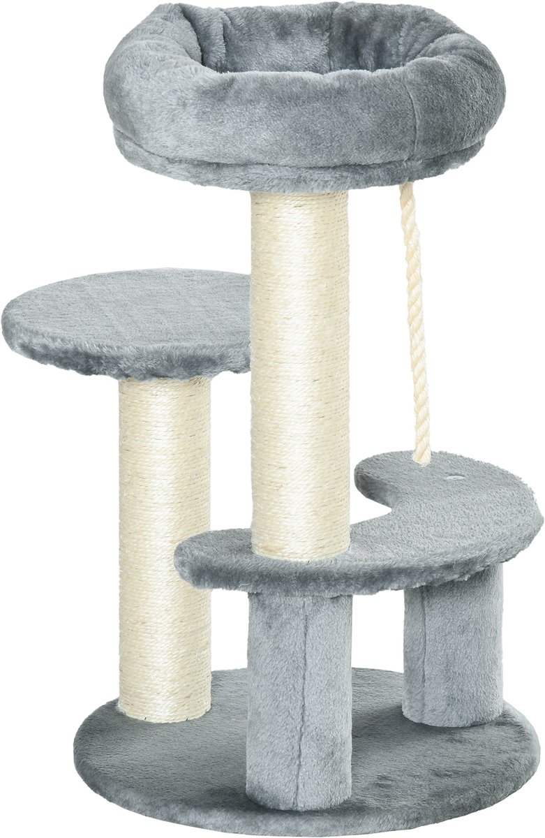 1 stuk - kleine kat klimmen rek - drie verdiepingen platform ligstoel ontwerp - Huis kat spelen rek - grijs multifunctionele kat speelgoed toren - 40 * 64 cm