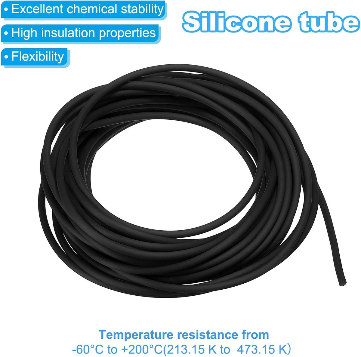 Rubber Cord Tube 16ft - Silicone Hollow Tube 2mm OD 1mm ID voor DIY Creaties, Kralen, Kettingen en Armbanden, Zwart