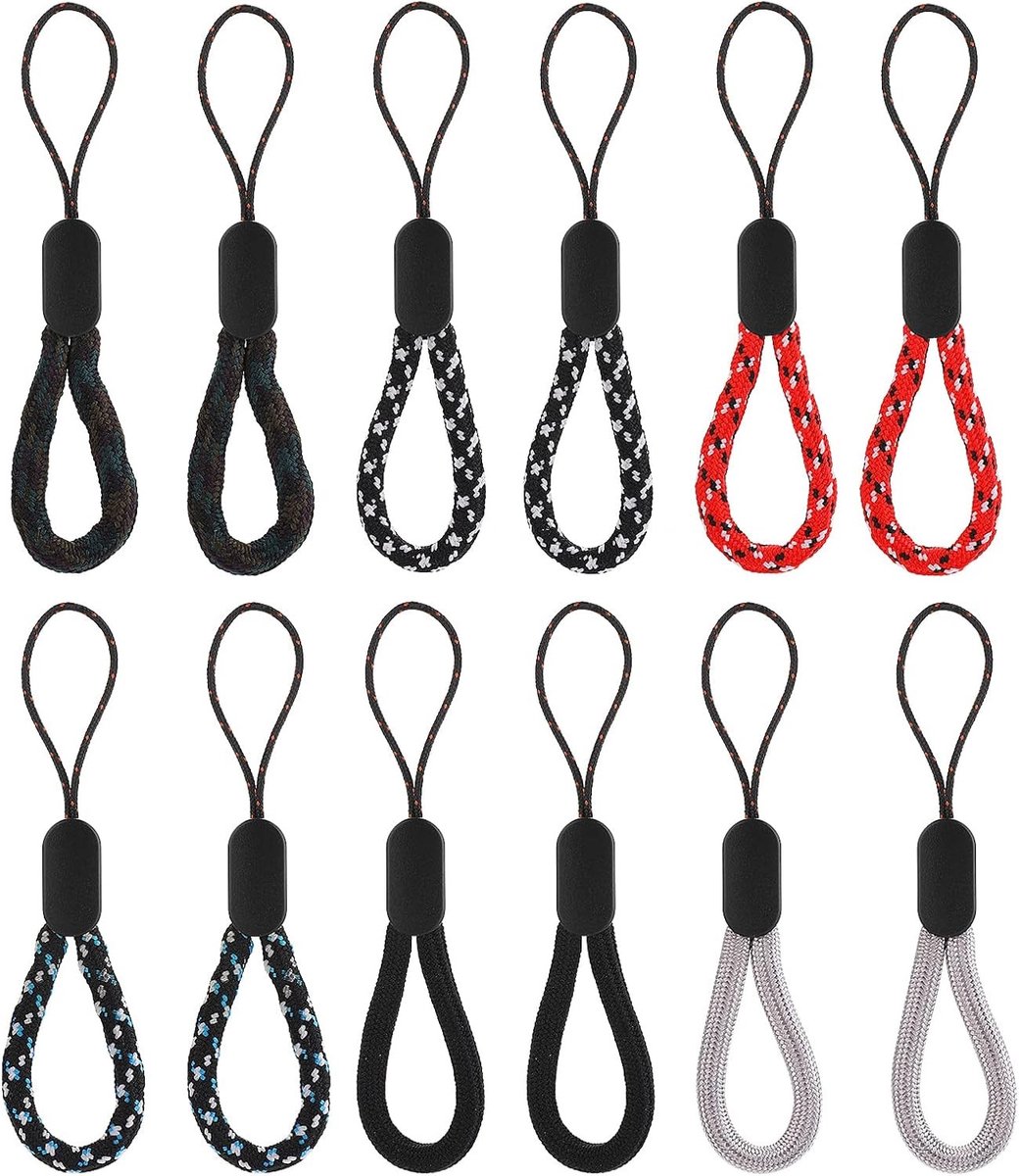 12 Stuks Verstelbare Nylon Polsbandjes voor Mobiele Telefoon, Camera en USB-Sticks (6 Kleuren)