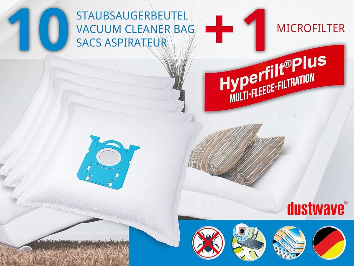 Stofzuigerzakken - Microvlies zakken - Stofvrij houden - Hygiënische sluiting - 10 stuks - Wit