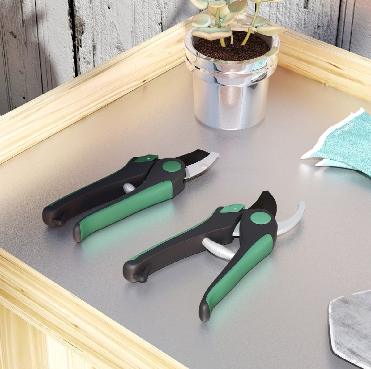 REDOM - Snoeischarenset - 2-delig - Bypass- en aambeeldschaar - Veiligheidsvergrendeling - Ergonomische antislip handgrepen - Metaal - Groen - 20 x 6 x 2 cm en 21 x 6 x 2 cm