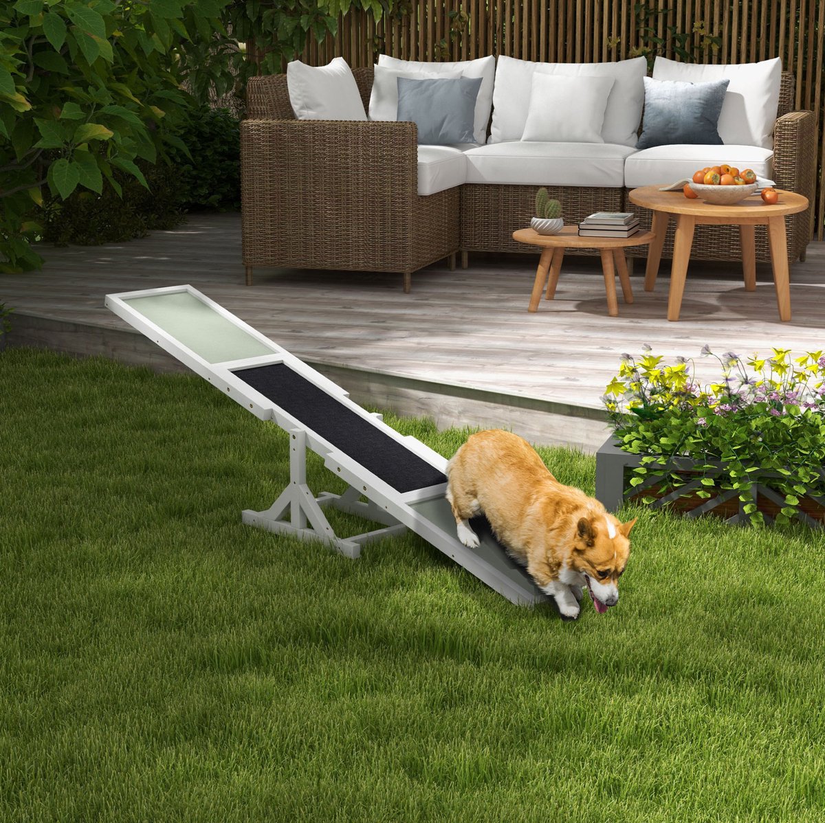 REDOM - Hondenwip - Antislip loopvlak - Balanstraining - Voor buitengebruik - Agility hondensport - Hout - Wit - 180 x 30 x 30 cm