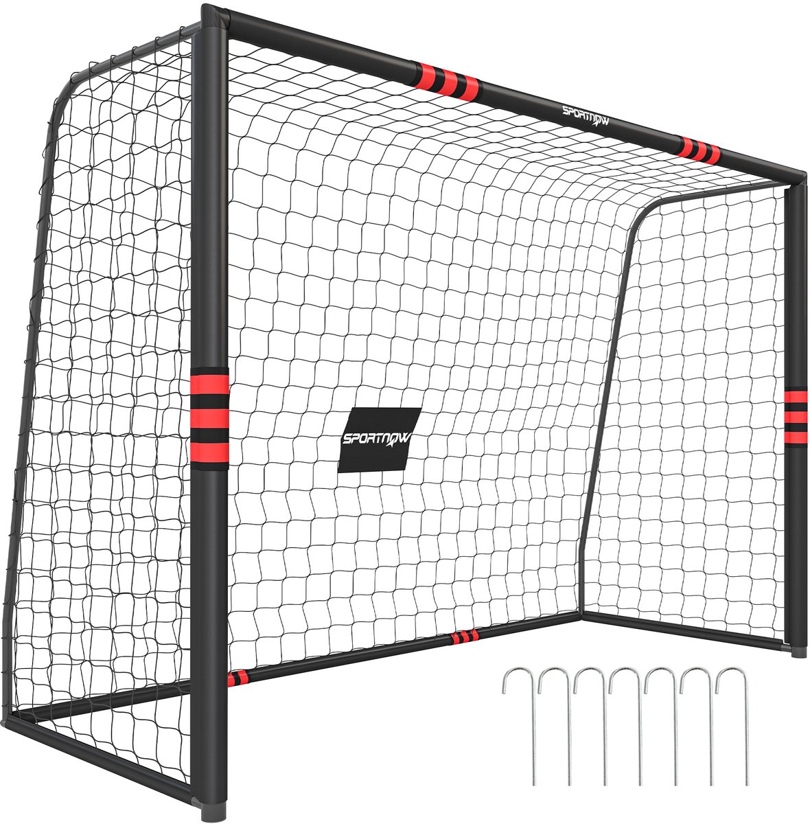 SPORTNOW Football Goal-Metall, PE-300L x 120B x 200H cm-Schwarz+Rot