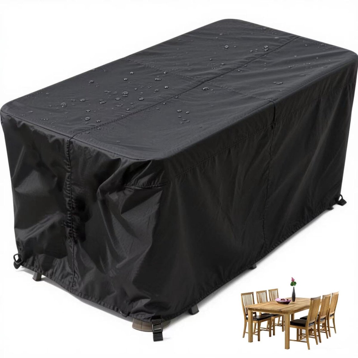 Famanu Waterdichte tuinmeubelhoes, 160 x 120 x 75 cm, zware buitenbekleding voor vierkante en rechthoekige terrastafelset, zwart