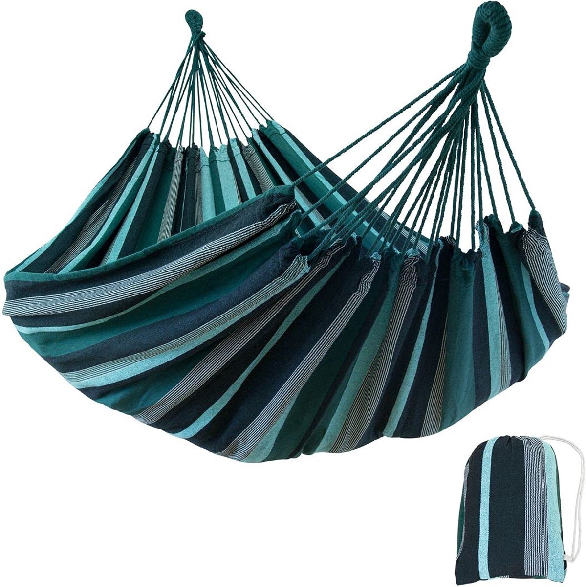 Famanu – XXL hangmat voor 2 personen, 220 x 160 cm, verkrijgbaar in smaragd (groen) of aqua (blauw), belastbaar tot 300 kg, katoen