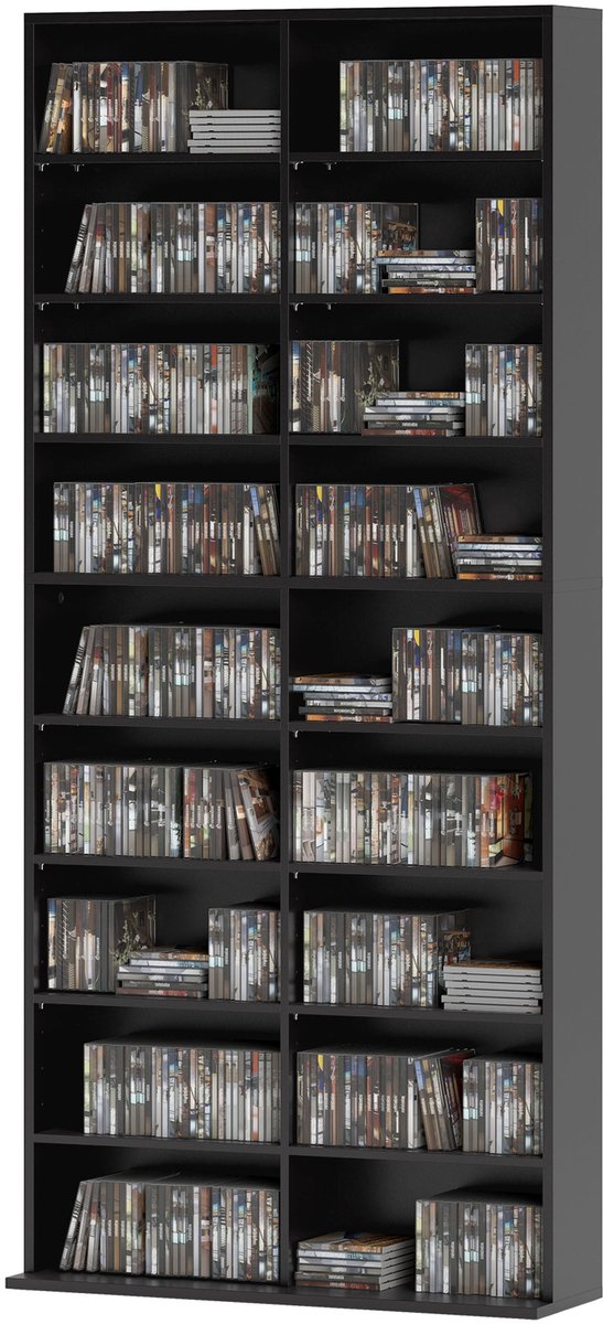 CD kast - Open kastenwand voor cd's, dvd's - Plankstandaard - 78.5x24x175cm - Zwart