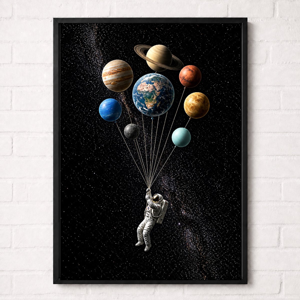 Astronaut met Planetenballonnen Poster - Nederlandstalig - A2 43,2 × 61 cm - Ruimte en Planeten