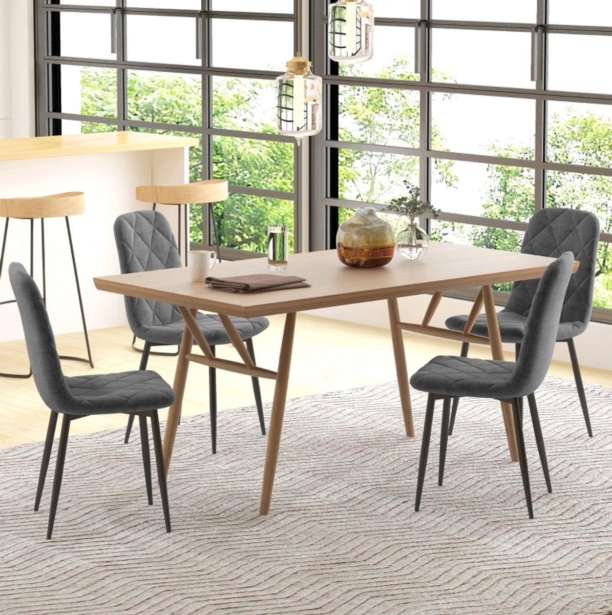 STILVORA Eetkamerstoel - Set Van 4 - Zachte Fluweellook Met Gestoffeerde Zitting En Metalen Poten - Voor Eetkamer En Woonkamer - Grijs