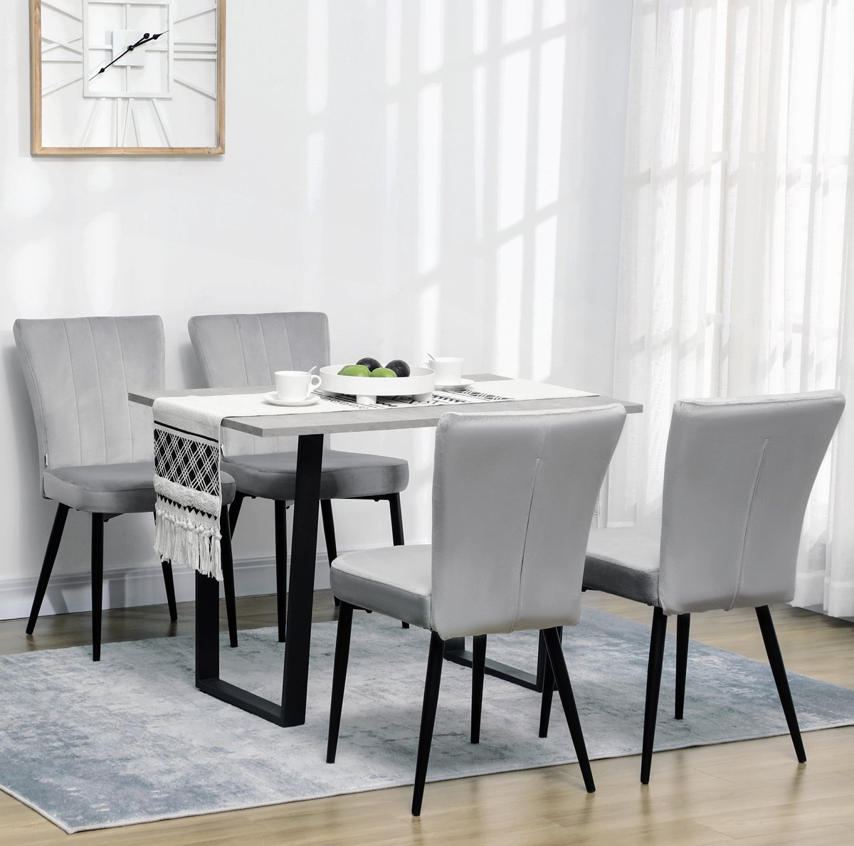 STILVORA Eetkamerstoel Set Van 4 - Gestoffeerd Met Stevige Metalen Poten - Voor Eetkamer, Keuken En Kantoor - Polyester - Grijs