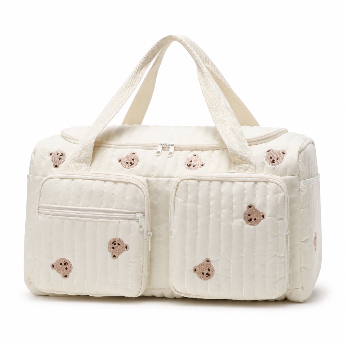 Grote Kliniektas voor Bevalling- 48x26x22 cm - Luiertas met Grote Capaciteit - Organizer Babytas van Duurzaam Katoen - Reistas voor Ziekenhuis en Kinderwagen - Wit