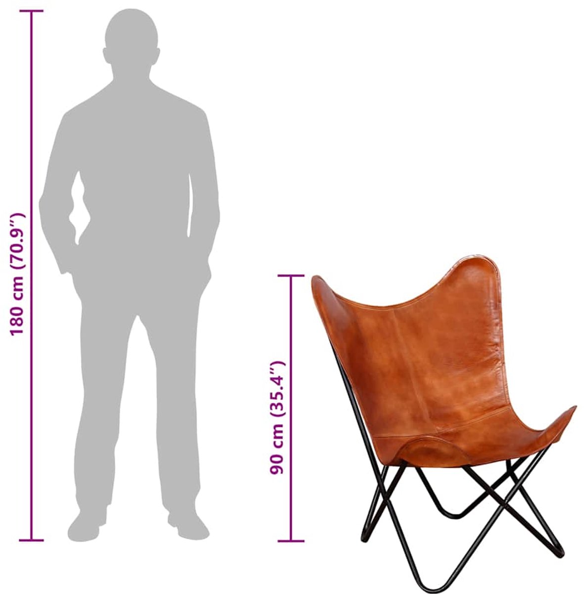 vidaXL vidaXL Vlinderstoel leren stoel - afbeelding 4