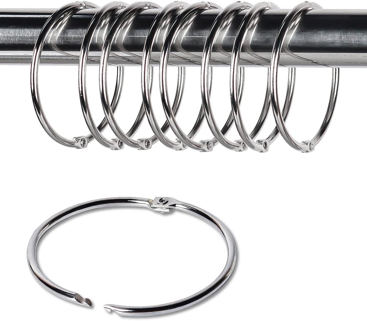YOGAZEN 20 stuks metalen gordijnringen, 19 mm, Gordijnringen om te openen, Douchegordijn ringen, Gordijnhangende - ShopVlot