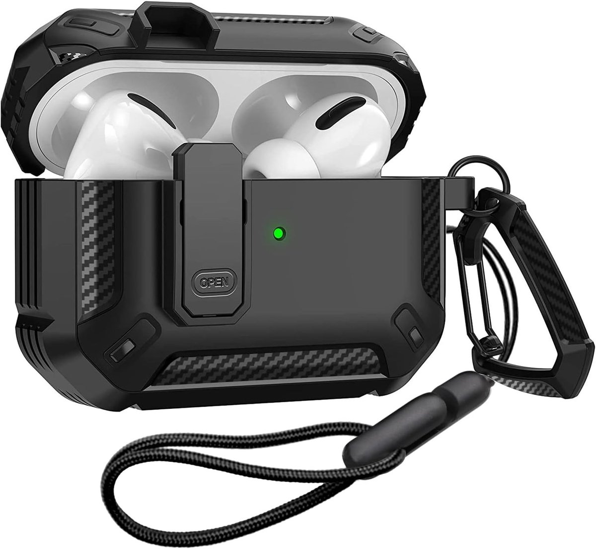Beschermhoes voor AirPods Pro 2 - Schokbestendige en waterdichte cover met sluiting, duurzame armor skin shell voor oplader - Zwart
