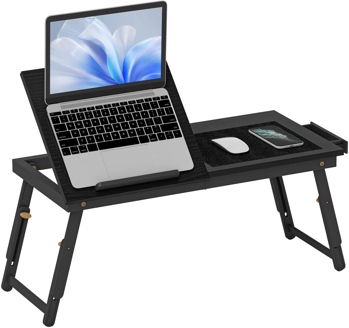 Laptoptafel inklapbaar - bamboe - verstelbaar - met lade - bed en bank - Zwart