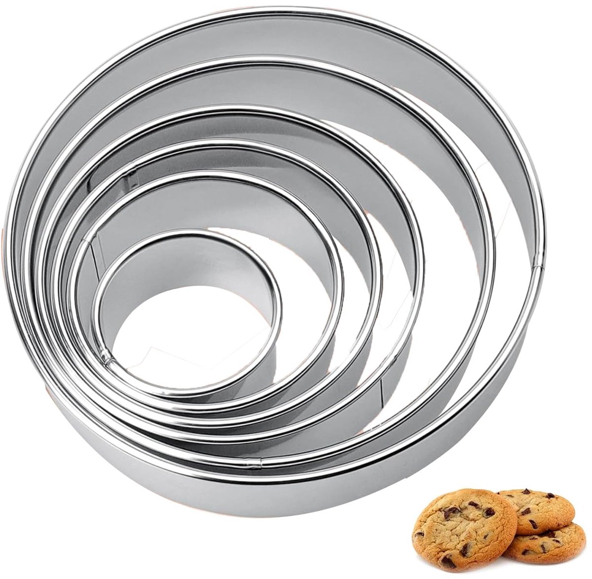 6 stuks ronde uitsteekvormen, roestvrij staal, 5,3/7,7/9,3/11/13,4/15,5 cm, uitsteekvormen voor donut, gebak, cake - ShopVlot