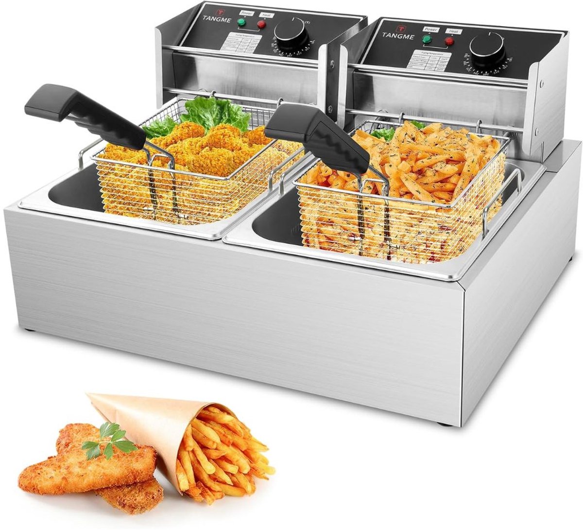 NIVA® Frituurpan Dubbel - Koude Zone Friteuse - Frituurpan - Zilver - 49cm x 29cm x 55cm