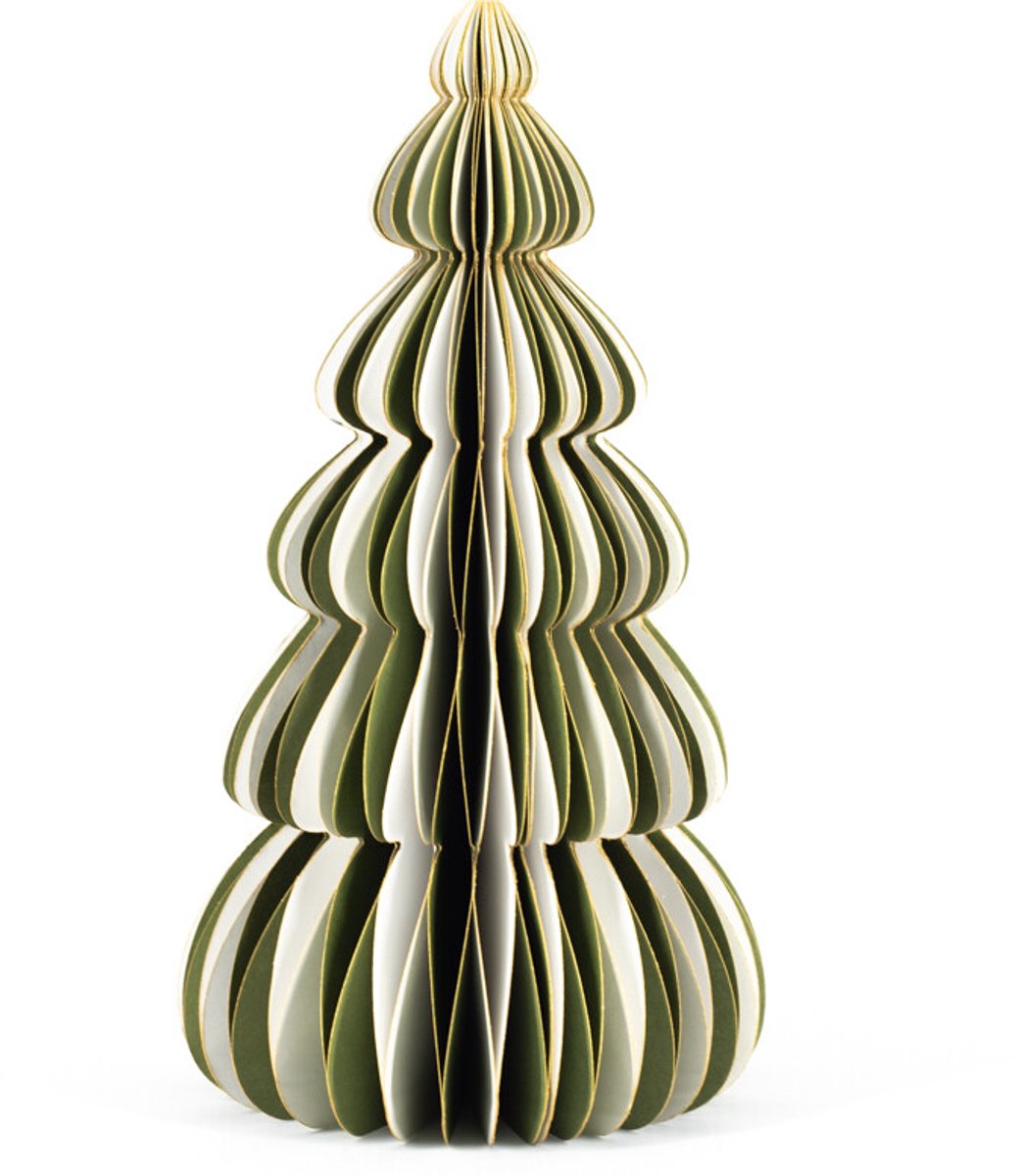 Papieren kerstboom wit met groen 20cm
