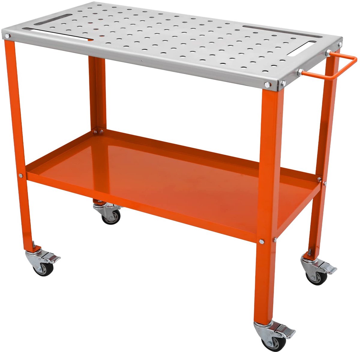 Famanu – Soldeertafel of laswerkbank, 91,4 x 45,7 cm, belasting 544 kg, staalwerk op remwielen met 2 niveaus en 4 gereedschapssleuven
