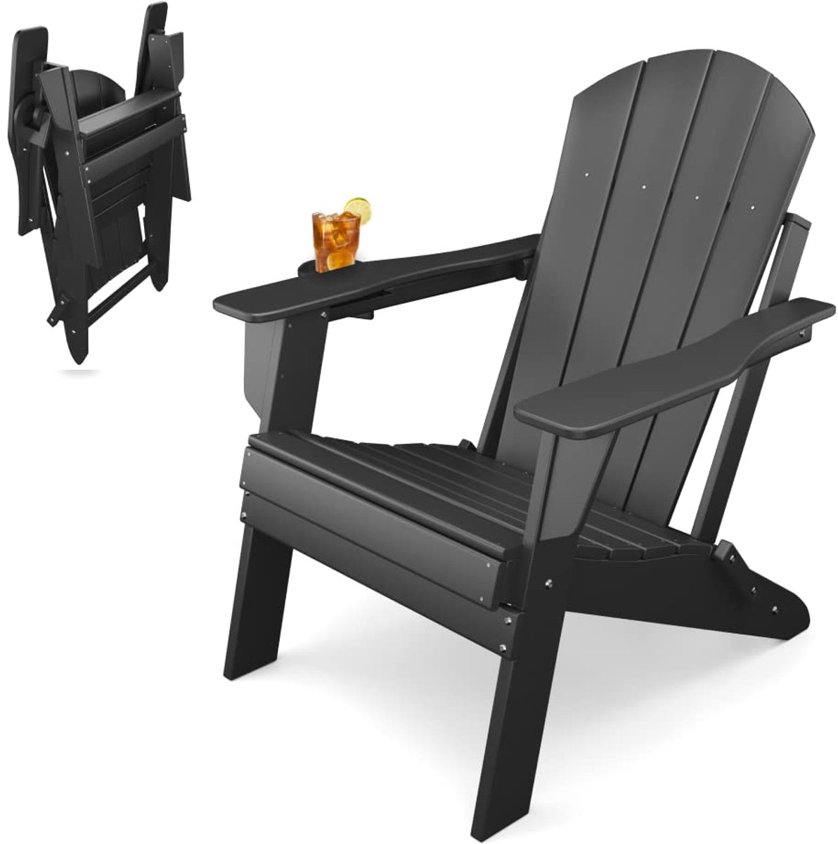 Sleek Space Adirondack Folding Chair for Garden, Patio or Deck - Arm Rests and Cup Holder - ShopVlot