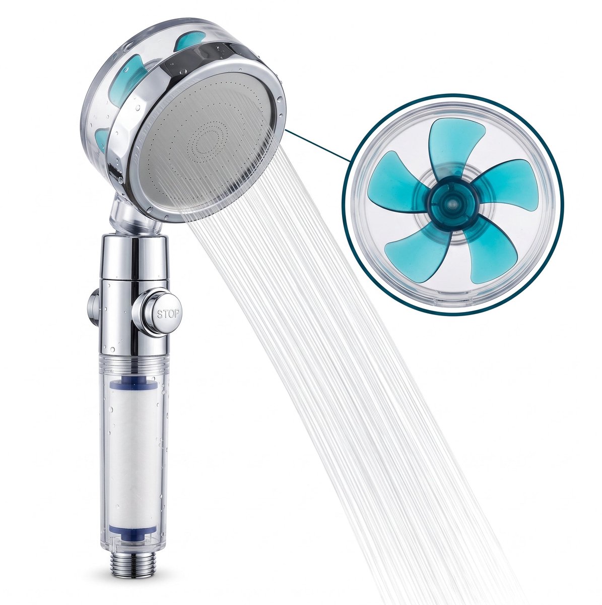 Cheqo® Waterbesparende Douchekop - Handdouche - Douchekop met Filter - Turbo Douchekop - Hoge Druk Douchekop - Douchekop met Stopknop - Kalkfilter - Regendouche - 360 Graden Draaibaar - Drukverhogend - Universele Douchekop - Eco Douchekop