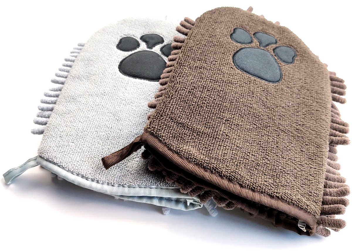 Super Absorberende Honden Drooghandschoen Van Chenille - Wasbare Huisdier Droogdoek Met Poetspoot Motief-Zachte Chenille Drogen Handschoen Voor Honden en Katten, Absorbeert Snel Water