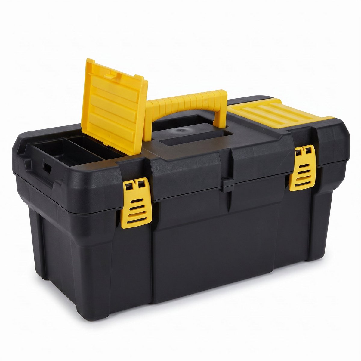 Cheqo® Gereedschapskoffer Leeg - Gereedschapskist - Gereedschapsbox met Uitneembare Tray - Opbergkoffer - Opbergkist - Werkkoffer met Vakken - Organizer voor Gereedschap en Klussen - Gereedschapskoffer zonder Gereedschap - Toolbox - Zwart Geel
