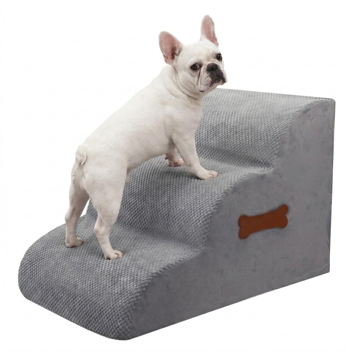 Famanu – Hondentrap voor kleine honden met 3 treden, huisdiertrap voor bed en bank, 40 cm hoge dichtheid 30D schuim, antislip en wasbare hoes in grijs