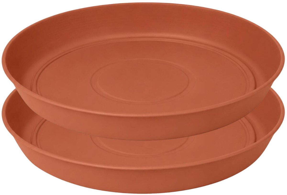 EDA Bloempot onderschaal Romeo - 2x - kunststof - terracotta - D12 x H1,8 cm - opvangschalen