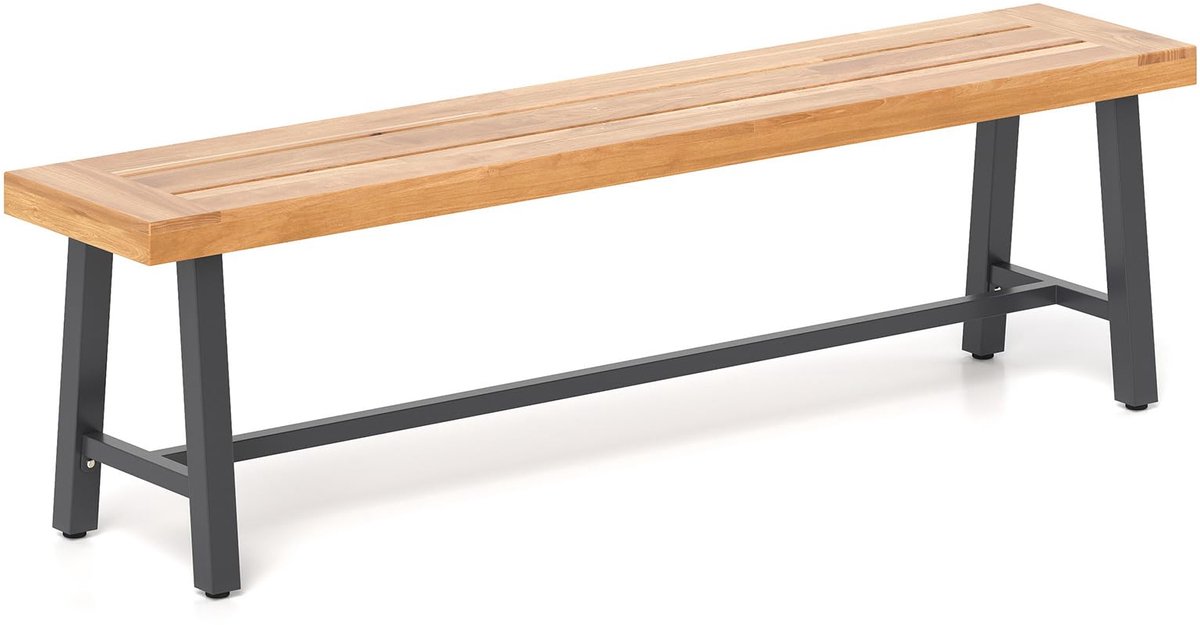 Famanu – Weerbestendige 3-zits tuinbank zonder rugleuning, parkbank van acaciahout en metaal, 160 x 32 x 45 cm