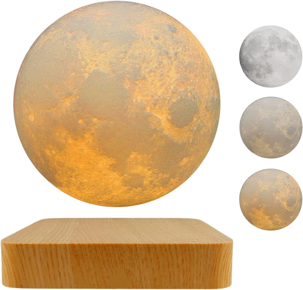 Casalora® Zwevende Maanlamp 14 cm – 3D Geprinte Magnetische Levitatie Maanlamp – LED Nachtlamp op Netvoeding – Sfeerverlichting voor Slaapkamer, Woonkamer en Bureau