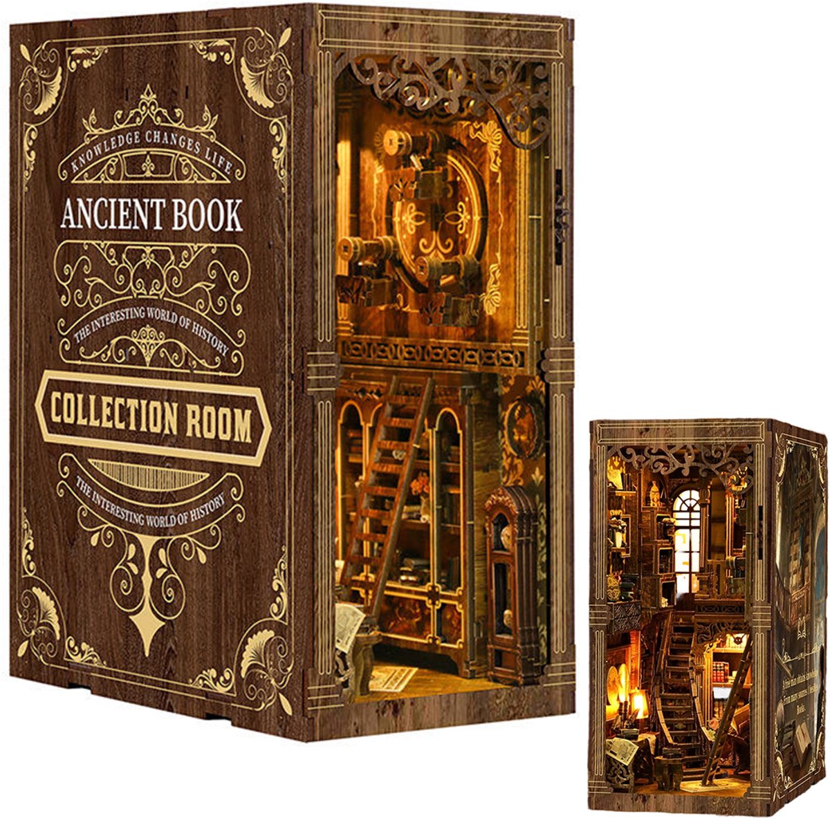 Luxe doe-het-zelf boekenhoekmodel – Doe-het-zelf huismodel – 3D houten puzzel met ledverlichting – Houten bouwpakket – 3D bouwpakket – Creatieve hobby – Geschikt voor volwassenen – Doe-het-zelf bouwpakket