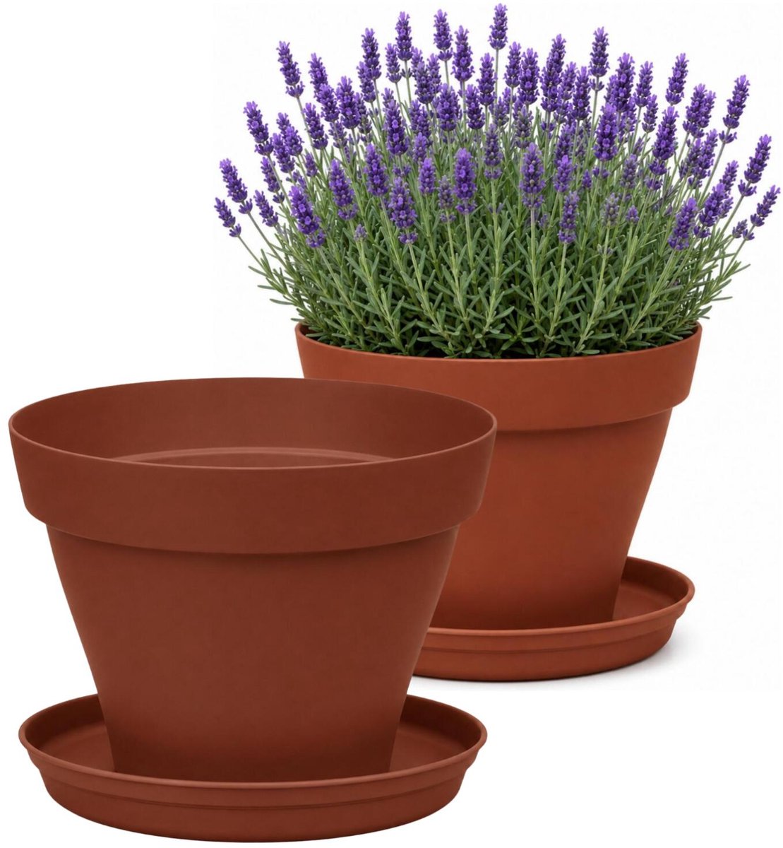 EDA Romeo Bloempot en onderschaal - 4x - D17 x H13 cm - terracotta - kunststof - binnen en buiten