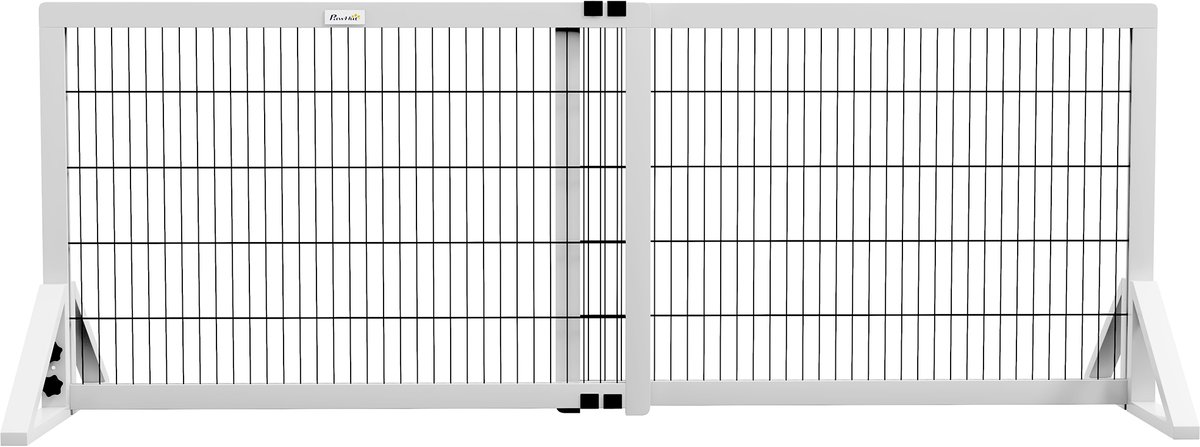 PawHut Huisdierhekje - Grenenhout - 181x44x67cm - Wit