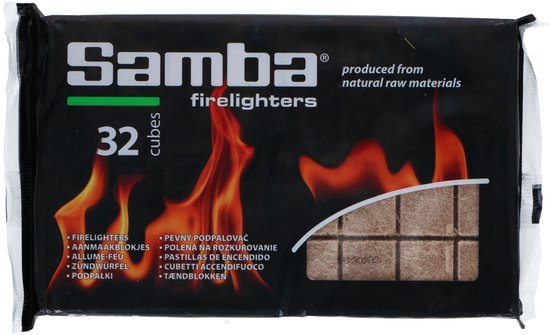 Verpakking Samba firelighters, 32 bruine blokjes.
