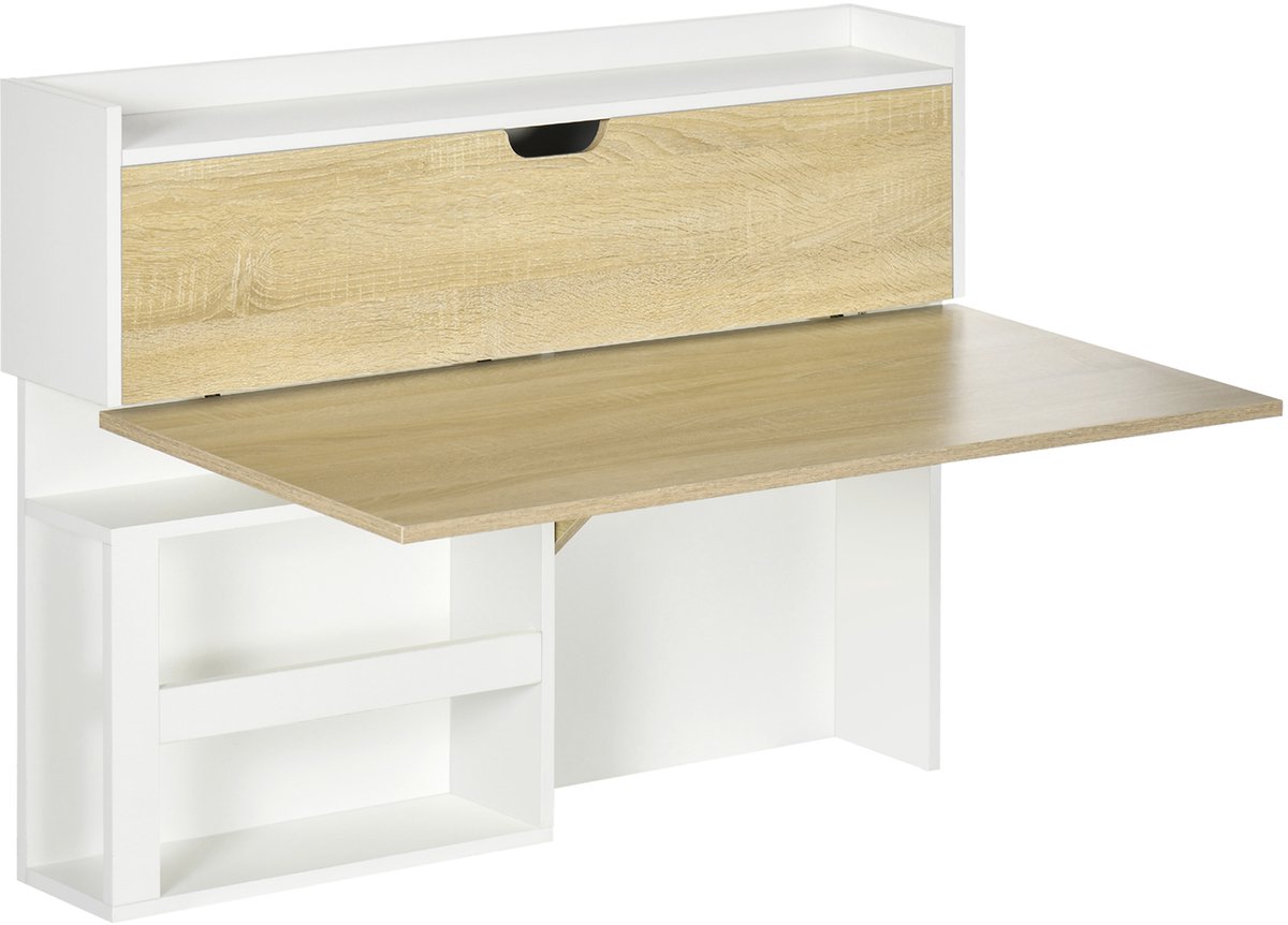 HOMCOM Wandbureau - Spaanplaat - 100x18x74cm - Natuurlijk Hout